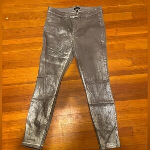 Metallic silver stretch jeans